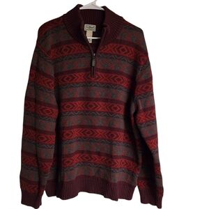 LL Bean Sweater Men's Size XL Quarter Zip Knit Cotton Southwest Aztec Pullover